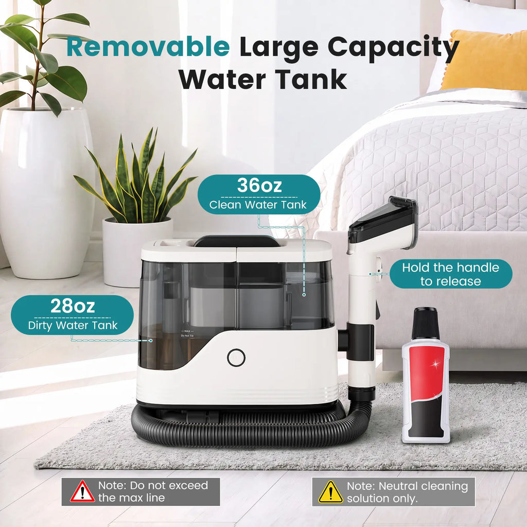 Portable Carpet Washer & Upholstery Spot Cleaner, 13,000Pa Powerful Suction Stain Remover Machine with 3 Replaceable Brush Heads & Dual Water Tanks for Pet Stains, Couch, Rugs, Car Seats & Furniture
