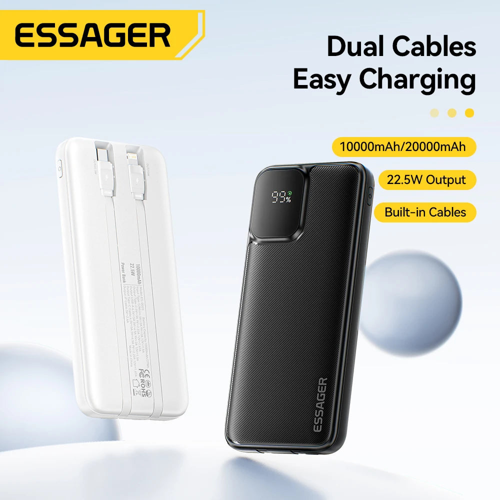 20000Mah Portable Power Bank with 2 Cables for Iphone 16 15 14 Xiaomi Samsung Huawei 10000Mah Digital Display Power Bank