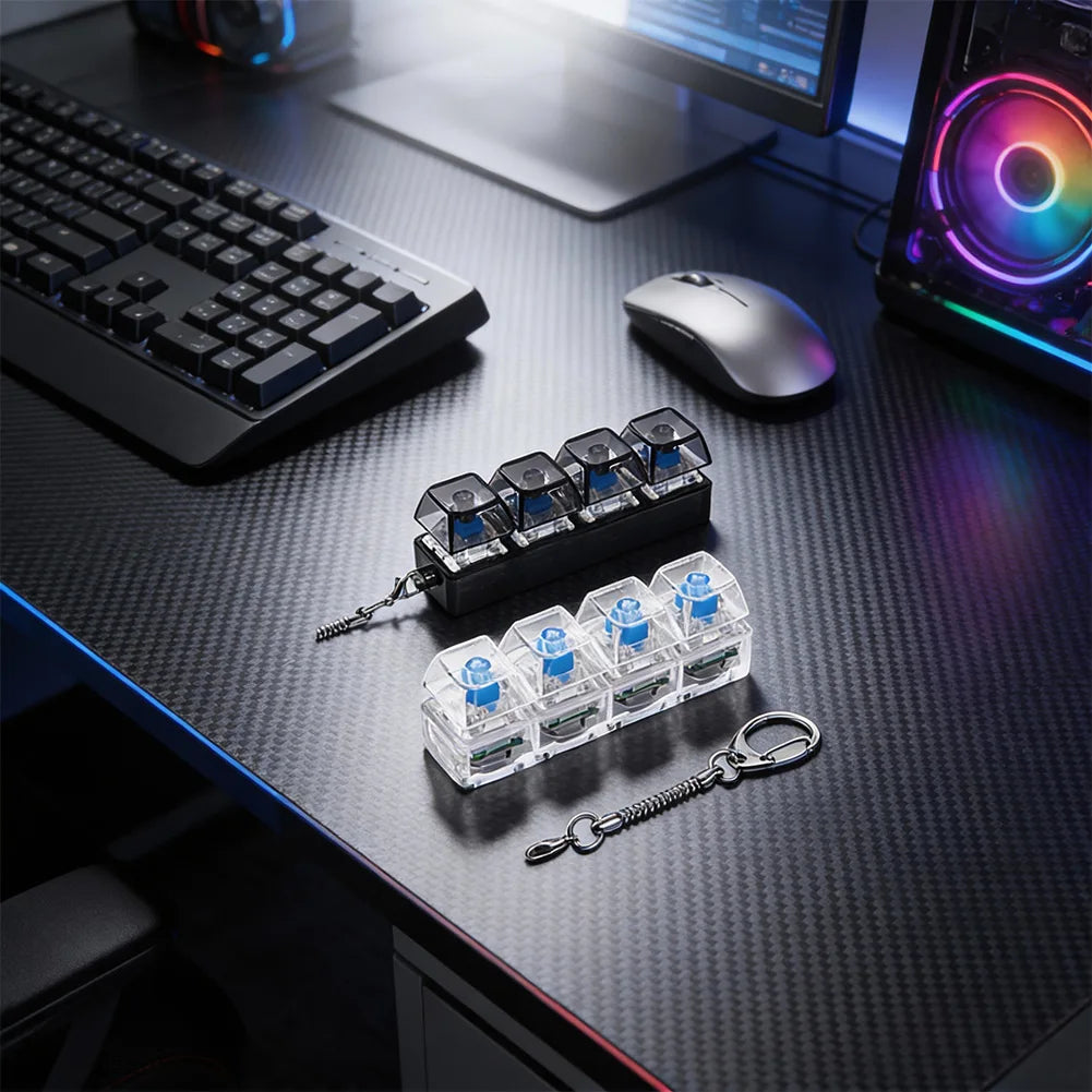 1Pc 4Keys Mechanical Keyboard Tester LED Keyboard Key Toy Stress Relief DIY Fidget Button Keycap Fidget Keychain Toys