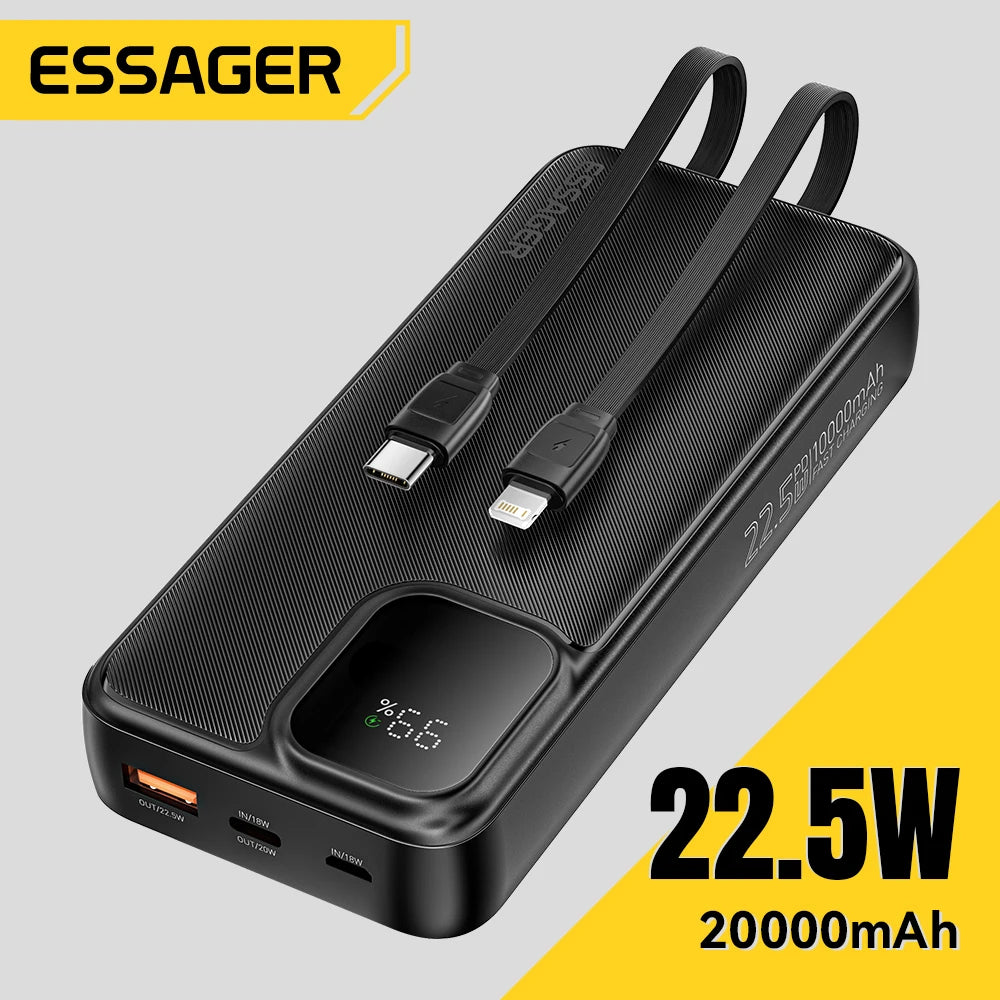 20000Mah Portable Power Bank with 2 Cables for Iphone 16 15 14 Xiaomi Samsung Huawei 10000Mah Digital Display Power Bank