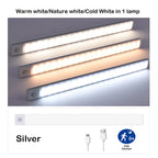 Ultra-Thin USB Rechargeable Motion Sensor Cabinet Light Wireless 3 Colors Dimmable LED Closet Wardrobe Lights Lamp 20/30/40CM