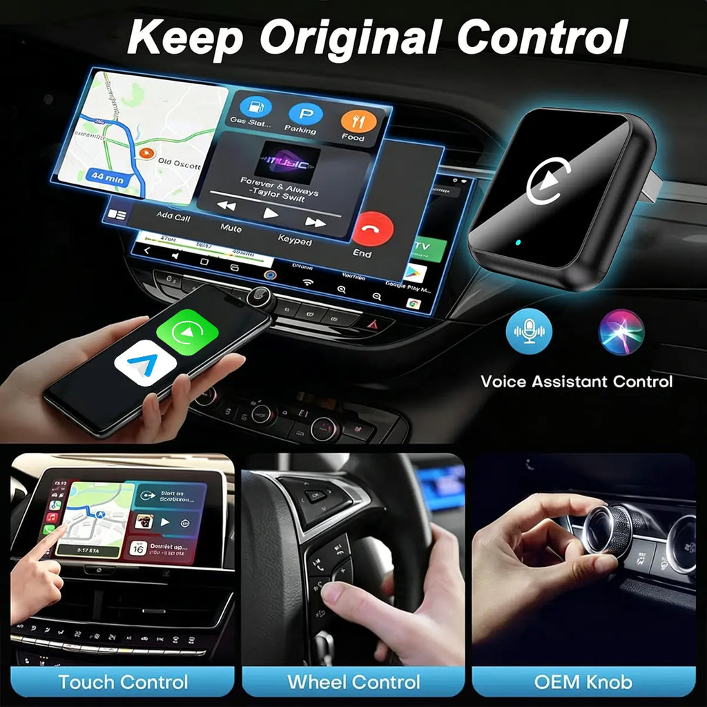 Aifine 2027 Wireless Carplay & Android Auto Adapter – Converts Factory Wired Carplay/Android Auto to Wireless, Plug & Play USB Dongle, for Vehicles with Built-In Wired Carplay or Android Auto Only