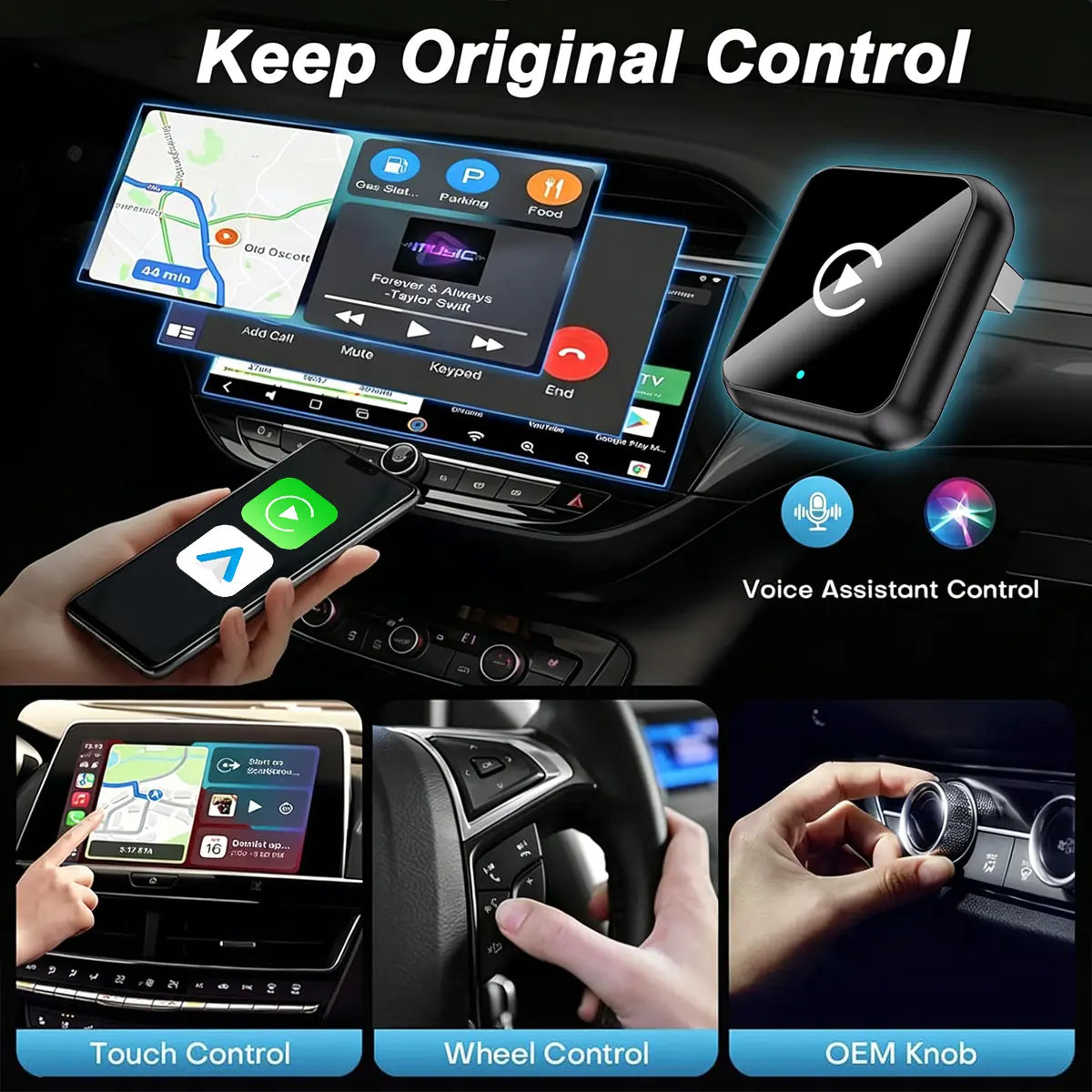 Aifine 2027 Wireless Carplay & Android Auto Adapter – Converts Factory Wired Carplay/Android Auto to Wireless, Plug & Play USB Dongle, for Vehicles with Built-In Wired Carplay or Android Auto Only