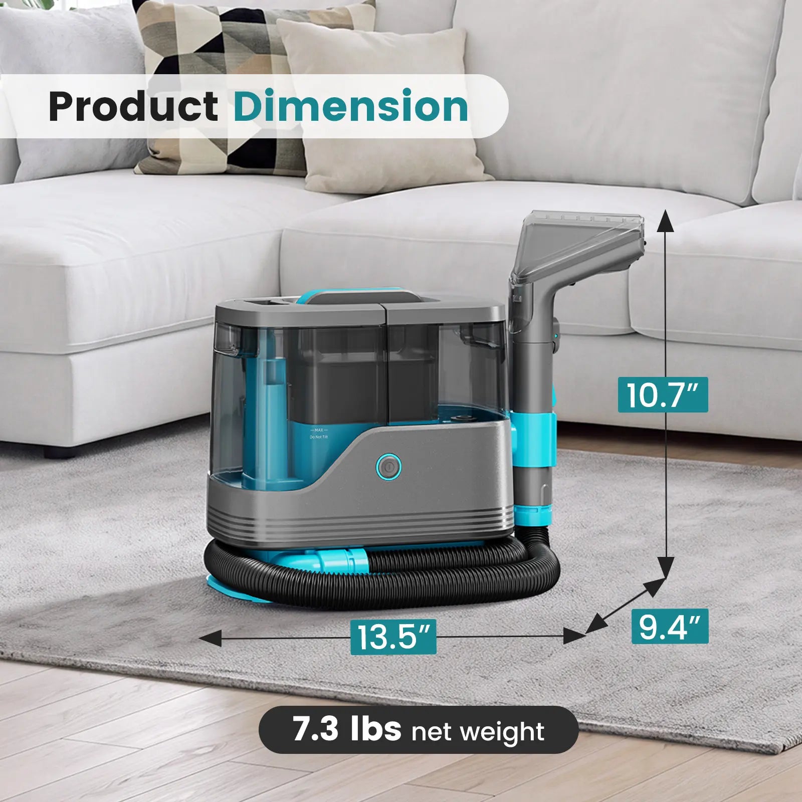 Portable Carpet Washer & Upholstery Spot Cleaner, 13,000Pa Powerful Suction Stain Remover Machine with 3 Replaceable Brush Heads & Dual Water Tanks for Pet Stains, Couch, Rugs, Car Seats & Furniture