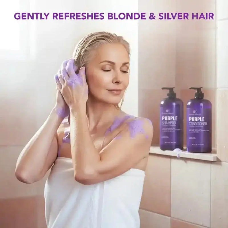 Purple Shampoo and Conditioner Set with Coconut and Aloe Vera | 16 Fl Oz Each