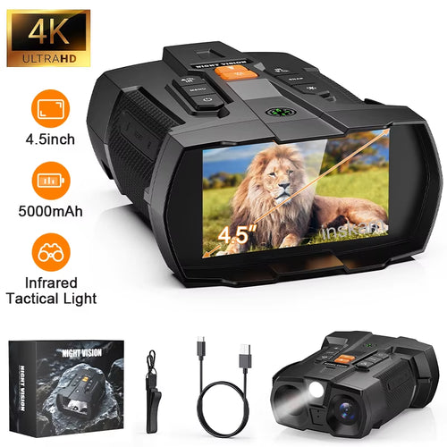 4K Night Vision Binoculars 4.5Inch Big Screen Night Vision Goggles 5000Mah 800M Full Dark Infrared Night Vision Telescope Goggle