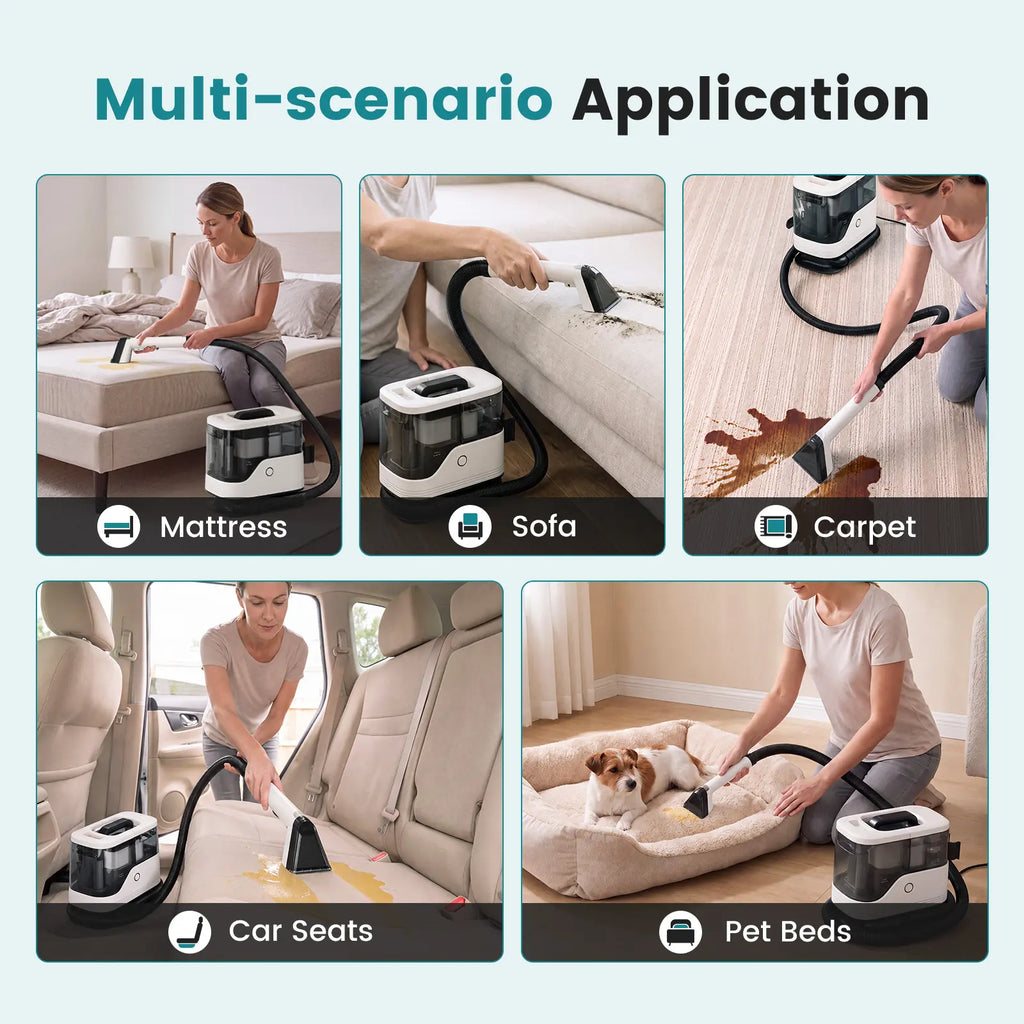 Portable Carpet Washer & Upholstery Spot Cleaner, 13,000Pa Powerful Suction Stain Remover Machine with 3 Replaceable Brush Heads & Dual Water Tanks for Pet Stains, Couch, Rugs, Car Seats & Furniture