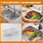 Stainless Steel Expandable Over-The-Sink Colander Strainer Basket, Rectangle Fine Mesh Kitchen Utensils with Handles, Silver Kitchen Essential Supplies, Kitchen Supplies