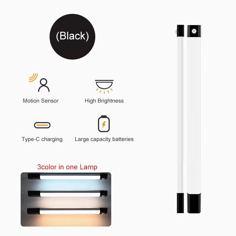 Ultra-Thin USB Rechargeable Motion Sensor Cabinet Light Wireless 3 Colors Dimmable LED Closet Wardrobe Lights Lamp 20/30/40CM