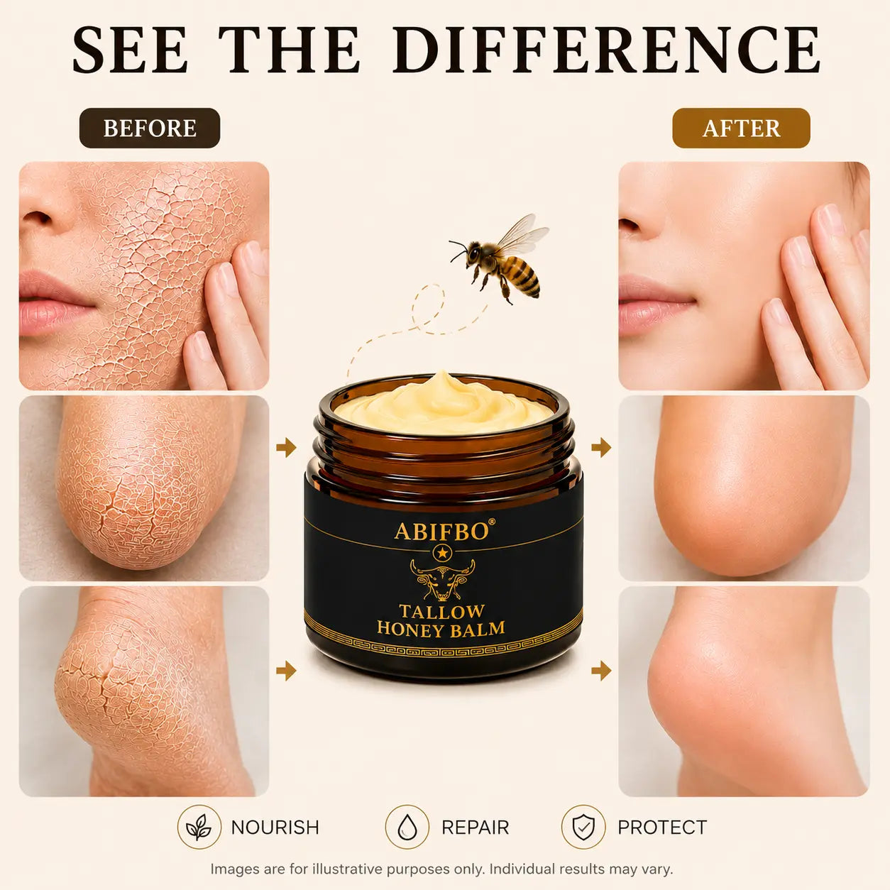 Organic Grass-Fed Beef Tallow Balm with Raw Honey - Handmade All-Natural Moisturizer for Soft, Smooth, Radiant Skin