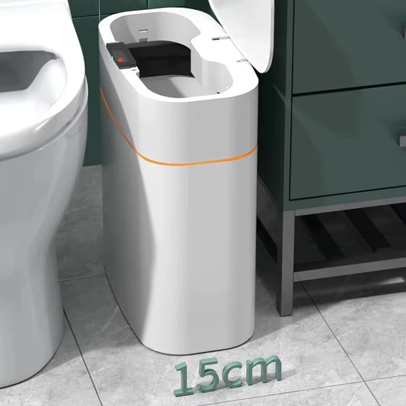 Smalle sensorafvalbak met breedteaanduiding van 15 cm