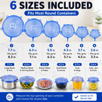6-Pack Silicone Stretch Lids (2.6In, 3.7In, 4.3In, 5.5In, 6.3In, 7.7In) - Bpa-Free Food-Grade Reusable Covers for Bowls, Pots, Cups