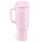 Coquella 40 Oz Insulated Tumbler with Handle and Push-Button Straw Lid, Stainless Steel Travel Cup for Gym Office, Leakproof, Bpa-Free, Cup Holder Friendly, Bow Silicone Boot, Pink (Rose Quartz)