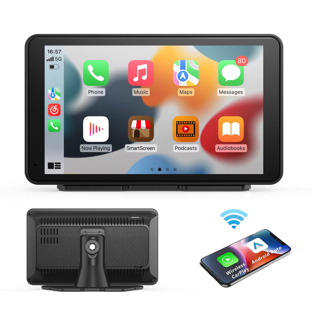 Portable wireless CarPlay and Android Auto display