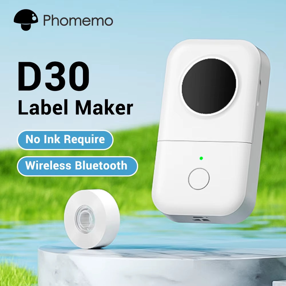Witte Phomemo D30 Bluetooth-labelprinter met labelrol