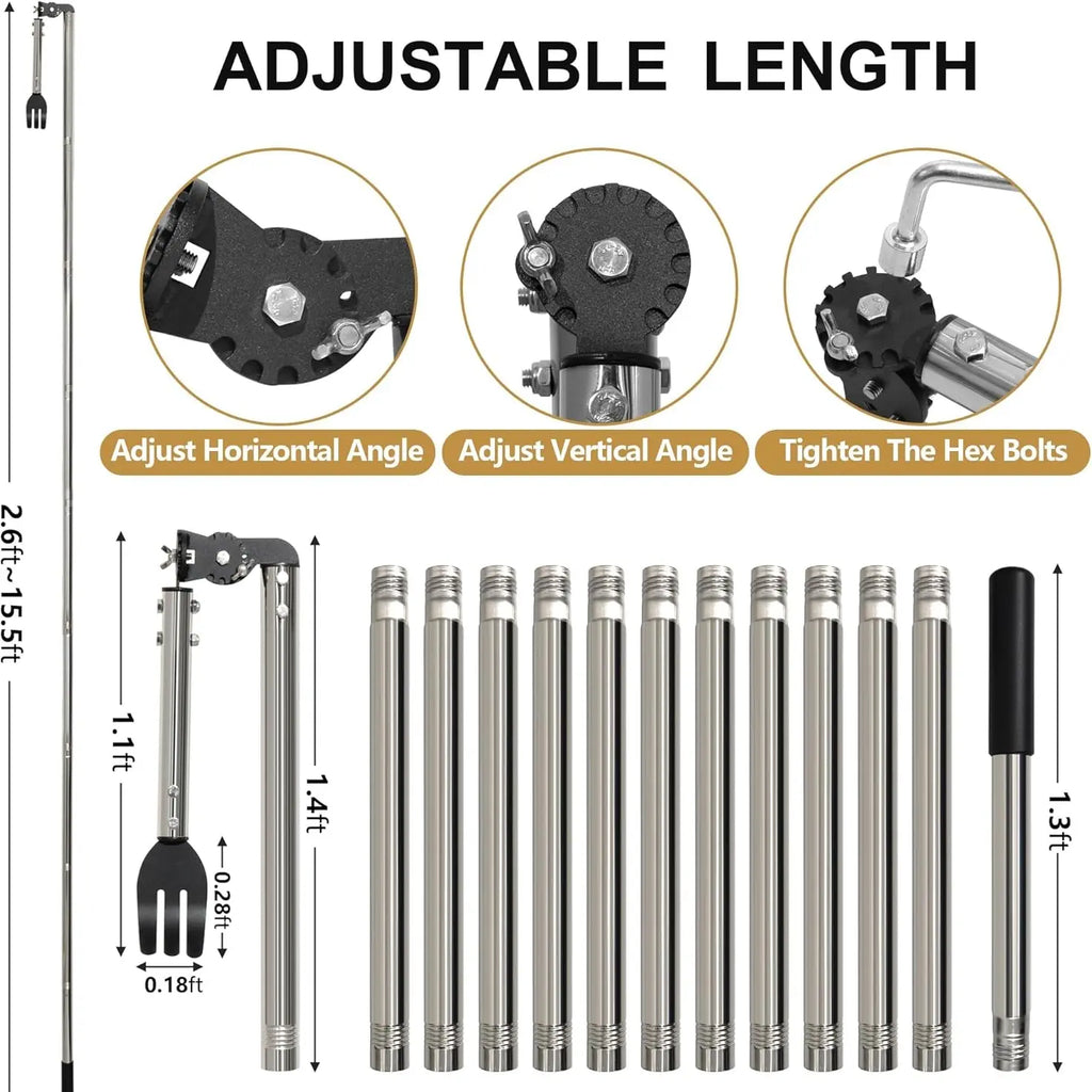 CKLT Gutter Cleaning Tools from the Ground, Dual-Axis Spring Steel Gutter Cleaner, Adjustable Length Gutter Cleaning Pole with Gutter Rake for Leaves, Muck and Roof Debris, No Ladder Needed, Rain Gutter Cleaner Garden Cleaning Tools Garden Equipment