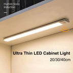 Ultra-Thin USB Rechargeable Motion Sensor Cabinet Light Wireless 3 Colors Dimmable LED Closet Wardrobe Lights Lamp 20/30/40CM