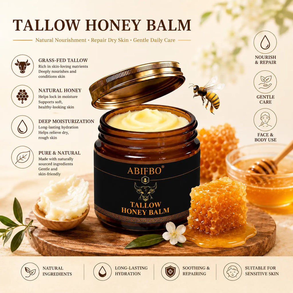 Organic Grass-Fed Beef Tallow Balm with Raw Honey - Handmade All-Natural Moisturizer for Soft, Smooth, Radiant Skin