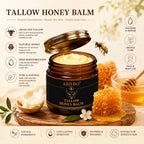 Organic Grass-Fed Beef Tallow Balm with Raw Honey - Handmade All-Natural Moisturizer for Soft, Smooth, Radiant Skin