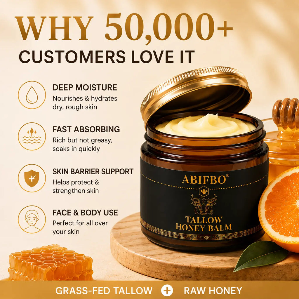 Organic Grass-Fed Beef Tallow Balm with Raw Honey - Handmade All-Natural Moisturizer for Soft, Smooth, Radiant Skin