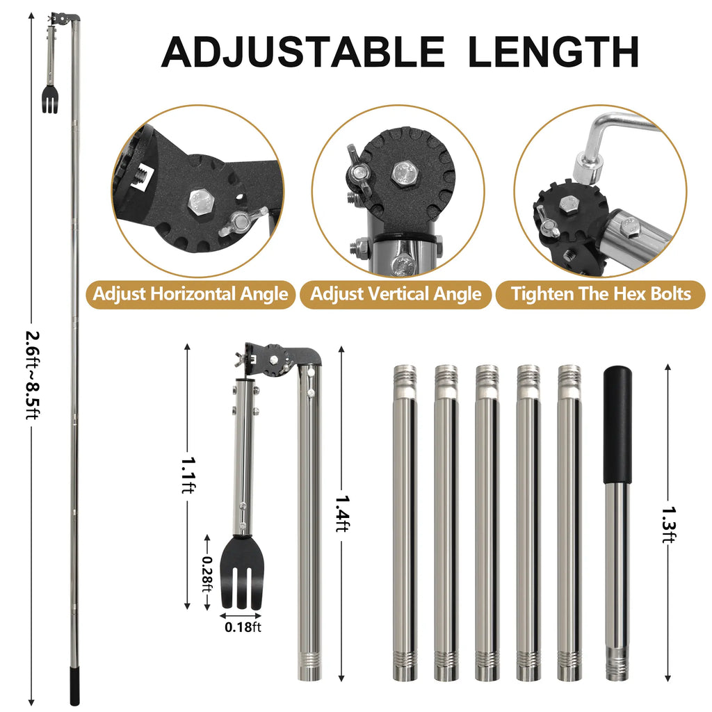 CKLT Gutter Cleaning Tools from the Ground, Dual-Axis Spring Steel Gutter Cleaner, Adjustable Length Gutter Cleaning Pole with Gutter Rake for Leaves, Muck and Roof Debris, No Ladder Needed, Rain Gutter Cleaner Garden Cleaning Tools Garden Equipment