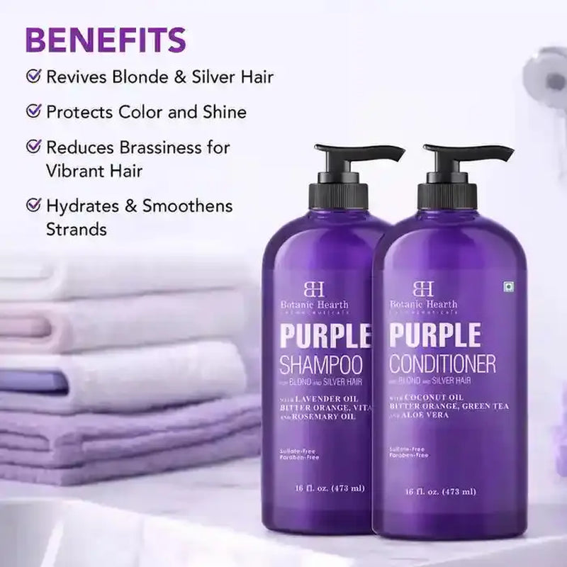 Purple Shampoo and Conditioner Set with Coconut and Aloe Vera | 16 Fl Oz Each