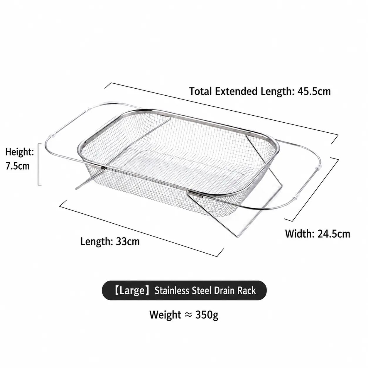 Stainless Steel Expandable Over-The-Sink Colander Strainer Basket, Rectangle Fine Mesh Kitchen Utensils with Handles, Silver Kitchen Essential Supplies, Kitchen Supplies