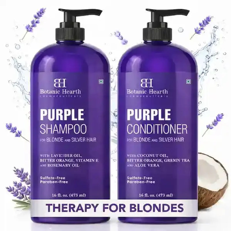 Purple Shampoo and Conditioner Set with Coconut and Aloe Vera | 16 Fl Oz Each