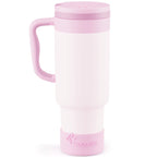 Coquella 40 Oz Insulated Tumbler with Handle and Push-Button Straw Lid, Stainless Steel Travel Cup for Gym Office, Leakproof, Bpa-Free, Cup Holder Friendly, Bow Silicone Boot, Pink (Rose Quartz)