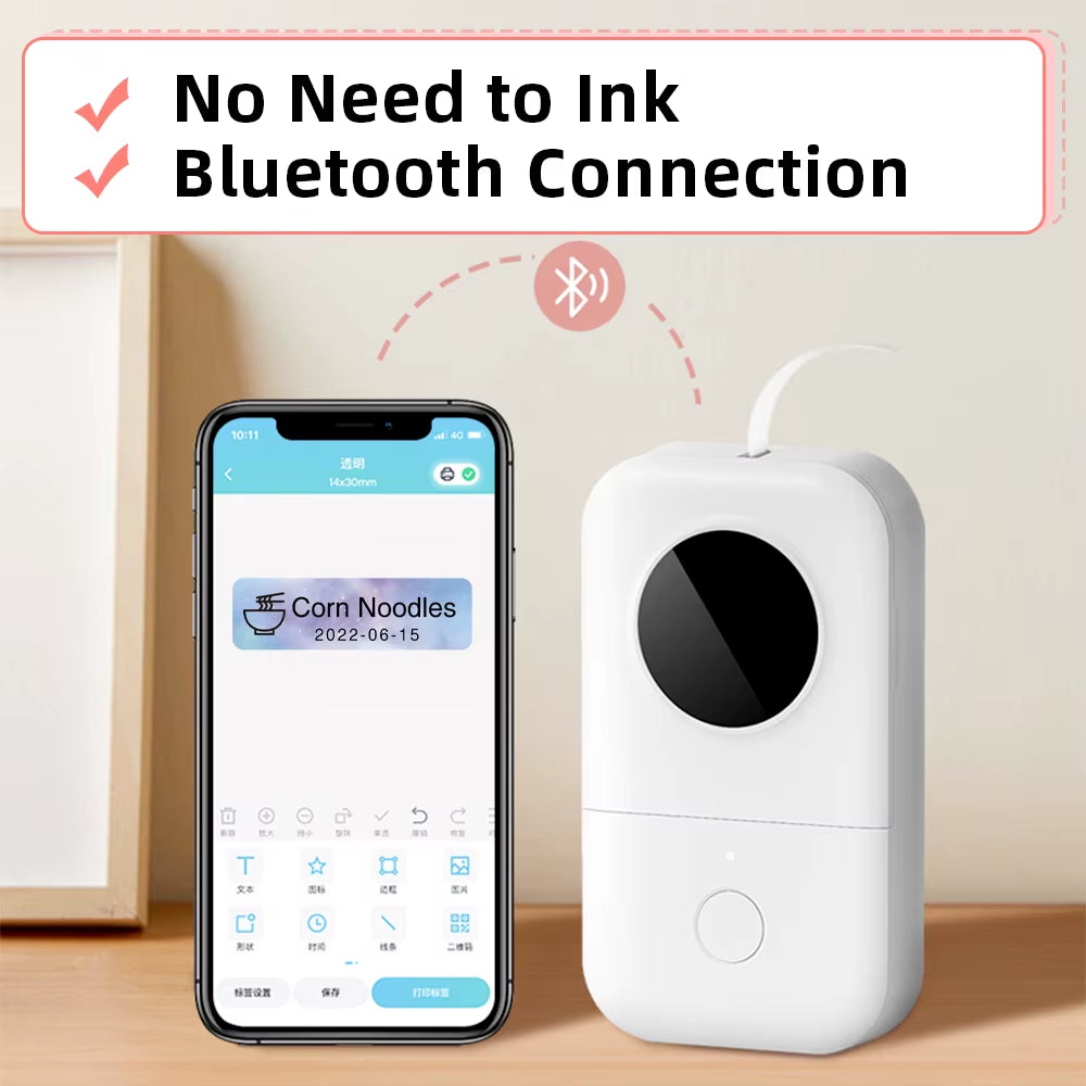 Phomemo D30 gekoppeld aan een smartphone via Bluetooth