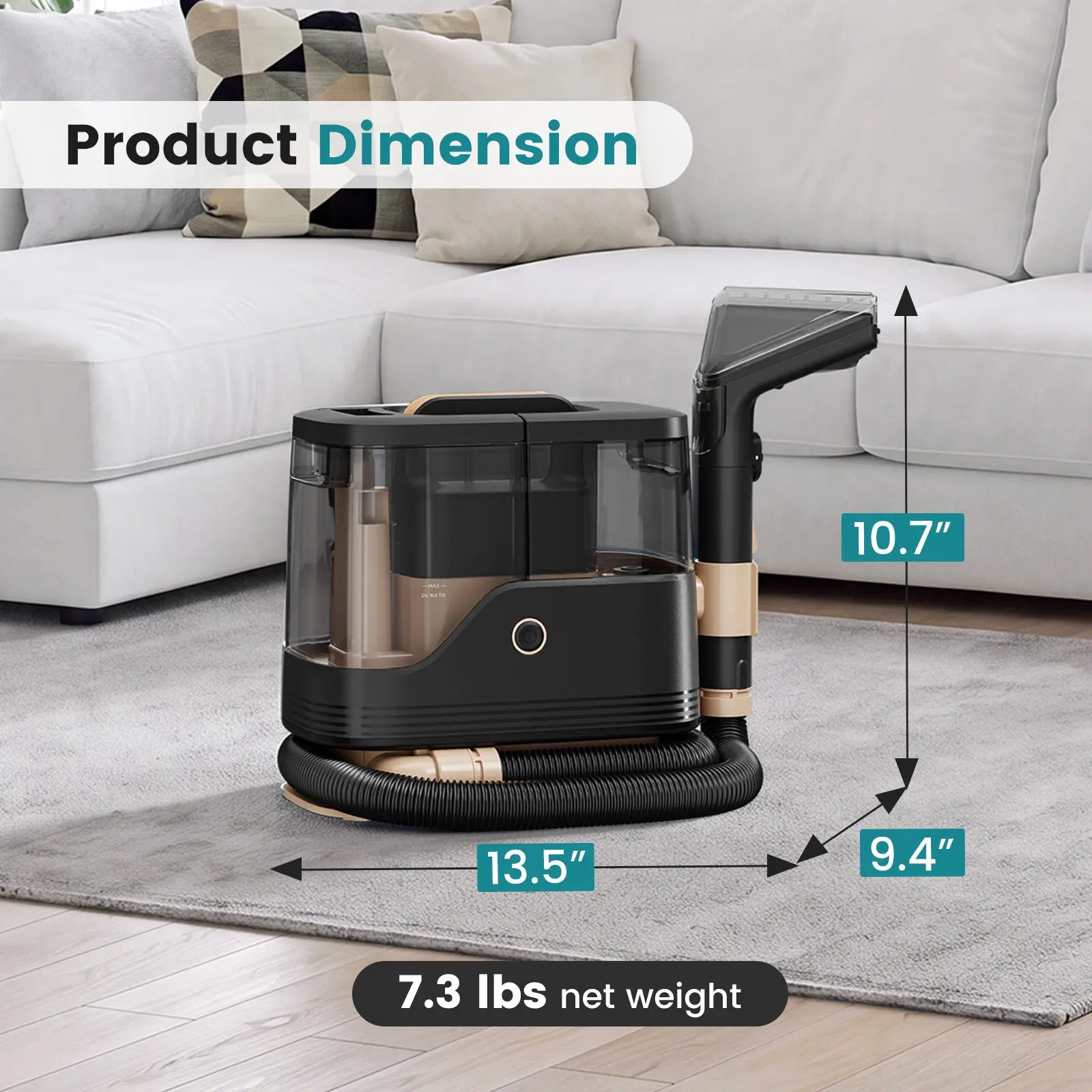 Portable Carpet Washer & Upholstery Spot Cleaner, 13,000Pa Powerful Suction Stain Remover Machine with 3 Replaceable Brush Heads & Dual Water Tanks for Pet Stains, Couch, Rugs, Car Seats & Furniture