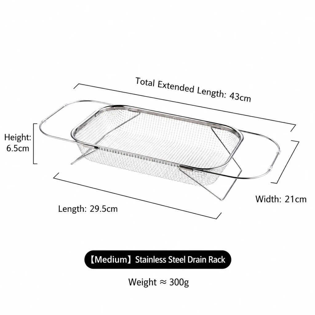 Stainless Steel Expandable Over-The-Sink Colander Strainer Basket, Rectangle Fine Mesh Kitchen Utensils with Handles, Silver Kitchen Essential Supplies, Kitchen Supplies