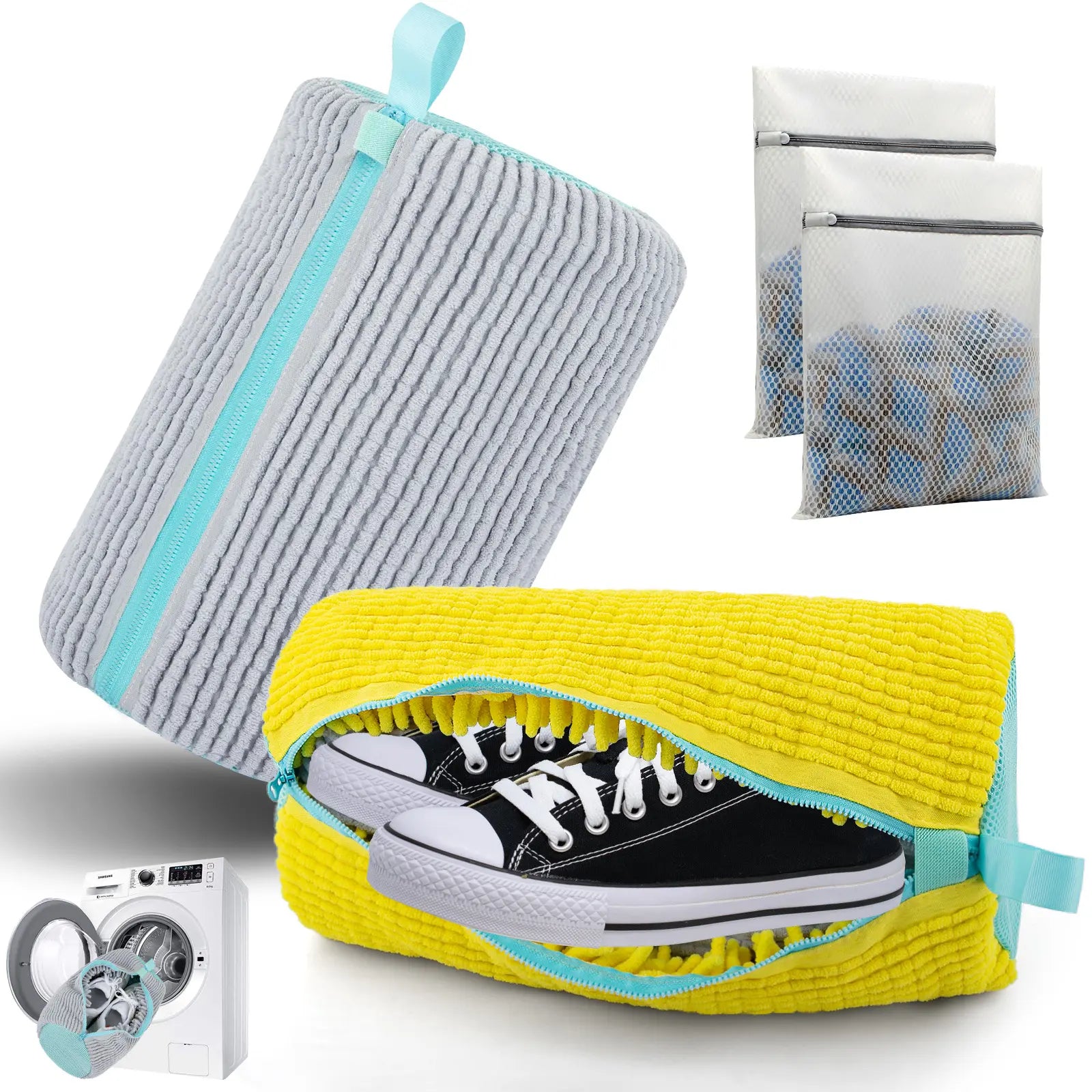 2-Pack + Free Laundry Bag Laundry Shoe Washing Bag for Washing Machine - Protect Your Footwear during the Wash Accessories Shoe Washing,Mesh Accessory Mesh Laundry Grey