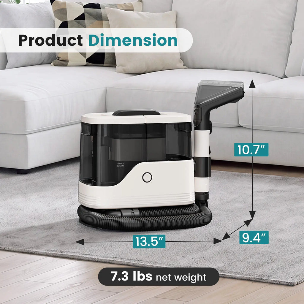 Portable Carpet Washer & Upholstery Spot Cleaner, 13,000Pa Powerful Suction Stain Remover Machine with 3 Replaceable Brush Heads & Dual Water Tanks for Pet Stains, Couch, Rugs, Car Seats & Furniture