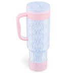 Coquella 40 Oz Insulated Tumbler with Handle and Push-Button Straw Lid, Stainless Steel Travel Cup for Gym Office, Leakproof, Bpa-Free, Cup Holder Friendly, Bow Silicone Boot, Pink (Rose Quartz)