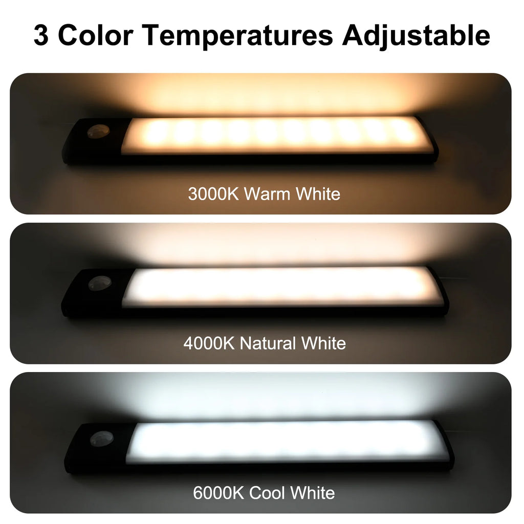 Ultra-Thin USB Rechargeable Motion Sensor Cabinet Light Wireless 3 Colors Dimmable LED Closet Wardrobe Lights Lamp 20/30/40CM