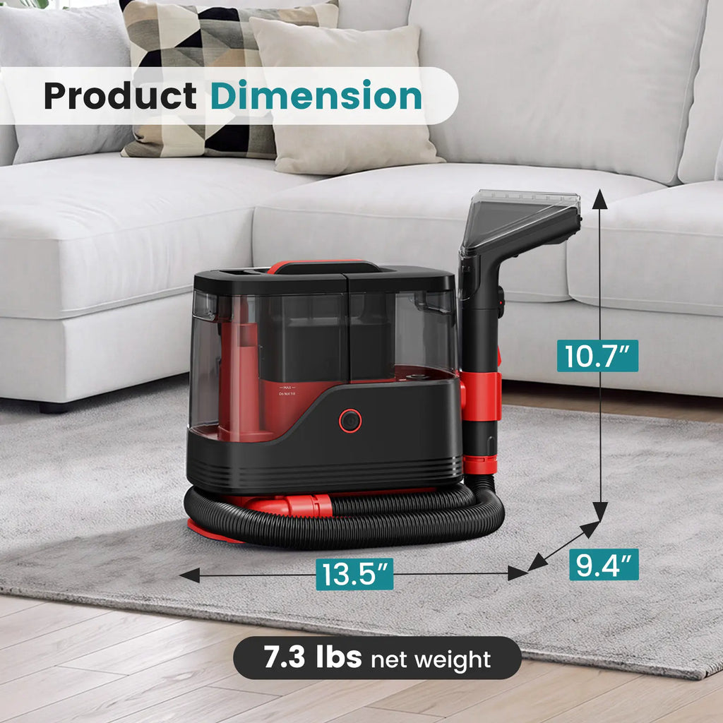 Portable Carpet Washer & Upholstery Spot Cleaner, 13,000Pa Powerful Suction Stain Remover Machine with 3 Replaceable Brush Heads & Dual Water Tanks for Pet Stains, Couch, Rugs, Car Seats & Furniture