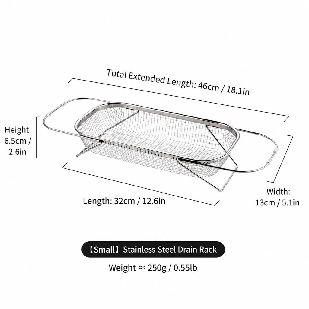 Stainless Steel Expandable Over-The-Sink Colander Strainer Basket, Rectangle Fine Mesh Kitchen Utensils with Handles, Silver Kitchen Essential Supplies, Kitchen Supplies