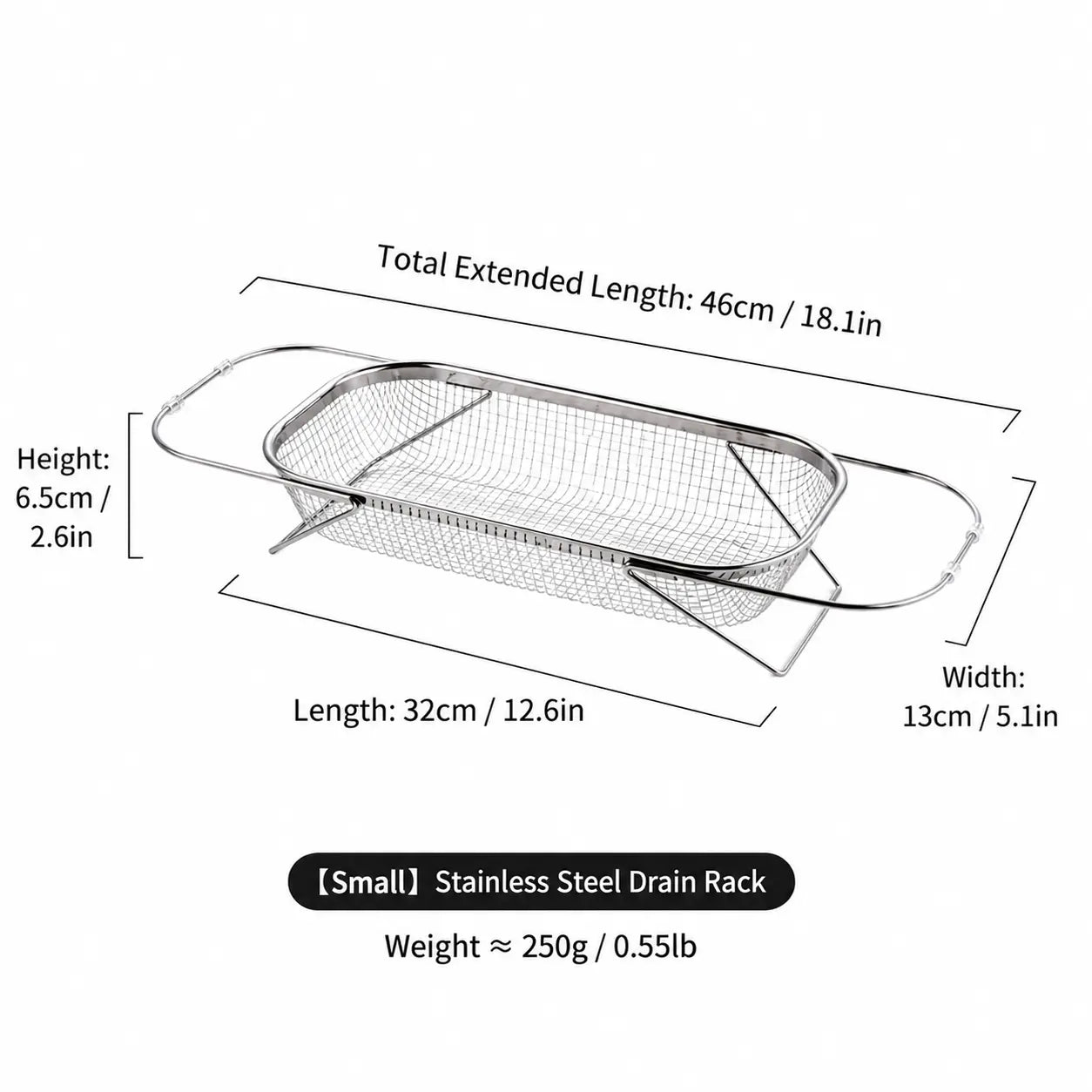 Stainless Steel Expandable Over-The-Sink Colander Strainer Basket, Rectangle Fine Mesh Kitchen Utensils with Handles, Silver Kitchen Essential Supplies, Kitchen Supplies
