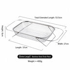 Stainless Steel Expandable Over-The-Sink Colander Strainer Basket, Rectangle Fine Mesh Kitchen Utensils with Handles, Silver Kitchen Essential Supplies, Kitchen Supplies