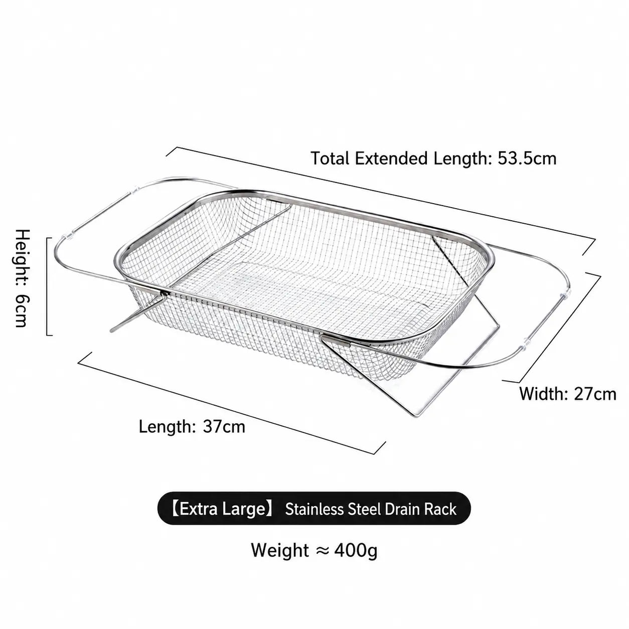 Stainless Steel Expandable Over-The-Sink Colander Strainer Basket, Rectangle Fine Mesh Kitchen Utensils with Handles, Silver Kitchen Essential Supplies, Kitchen Supplies