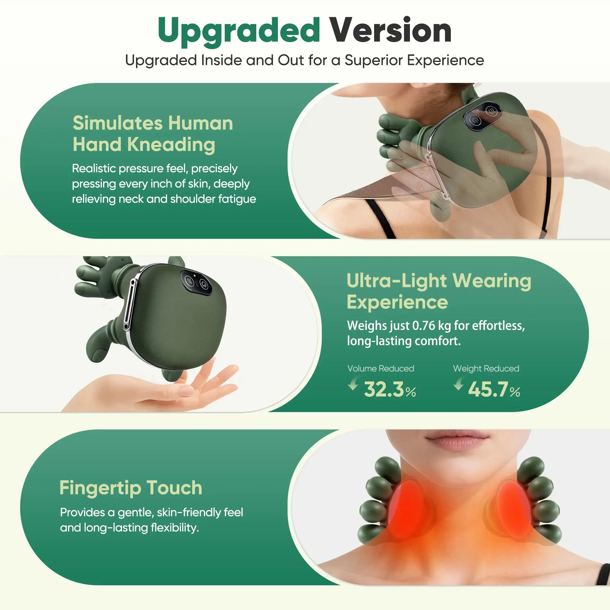 Upgraded Brushless Motor Neck Massager Electric Cervical Massager Bionic Handheating Wireless Portable 3D Kneading Massage for Pain Relief Deep Tissue，Leg Neck & Back Massager & Lightweight Gift