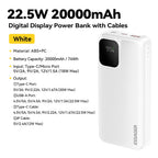 20000Mah Portable Power Bank with 2 Cables for Iphone 16 15 14 Xiaomi Samsung Huawei 10000Mah Digital Display Power Bank