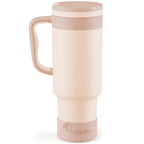 Coquella 40 Oz Insulated Tumbler with Handle and Push-Button Straw Lid, Stainless Steel Travel Cup for Gym Office, Leakproof, Bpa-Free, Cup Holder Friendly, Bow Silicone Boot, Pink (Rose Quartz)