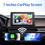 Portable CarPlay display and included items overview