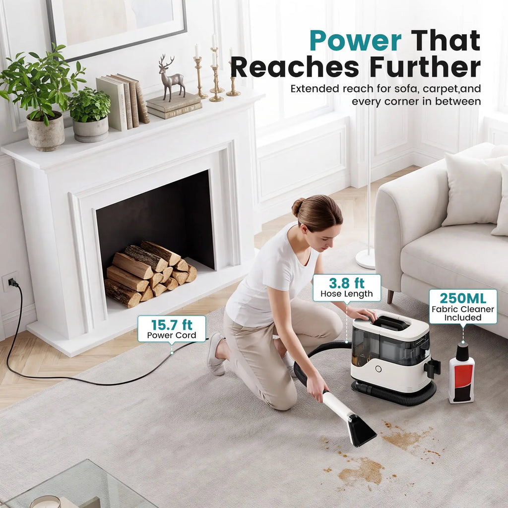 Portable Carpet Washer & Upholstery Spot Cleaner, 13,000Pa Powerful Suction Stain Remover Machine with 3 Replaceable Brush Heads & Dual Water Tanks for Pet Stains, Couch, Rugs, Car Seats & Furniture